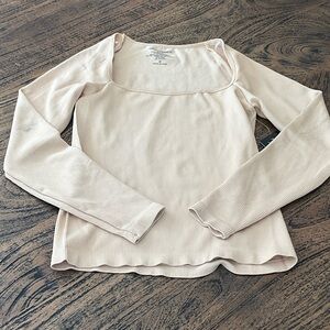 Goddess Cream Ribbed Long Sleeve Blouse